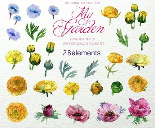 28个典雅水彩花卉免抠素材PNG设...