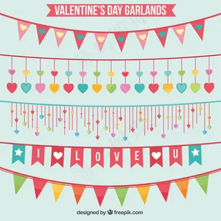 情人节的花环和彩旗