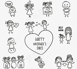 手绘母亲节人物