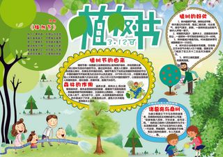 312植树节小报春天春游环保手抄报...