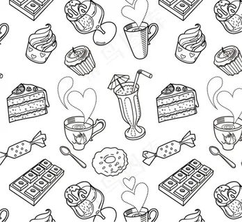 手绘下午茶元素无缝背景