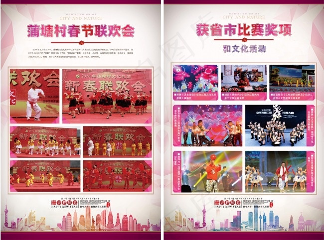 乡镇宣传展板之新春联欢会和获奖文化...ai矢量模版下载