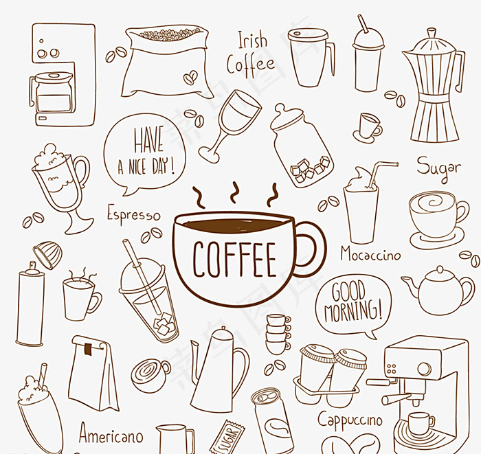 手绘咖啡元素矢量素材图片