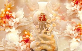 玉雕瓶子菊花背景墙