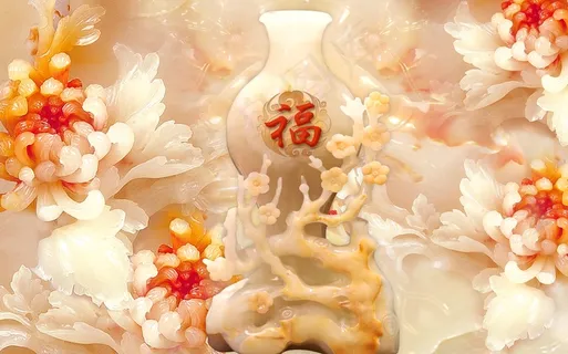 玉雕瓶子菊花背景墙 玉雕瓶子菊花背景墙