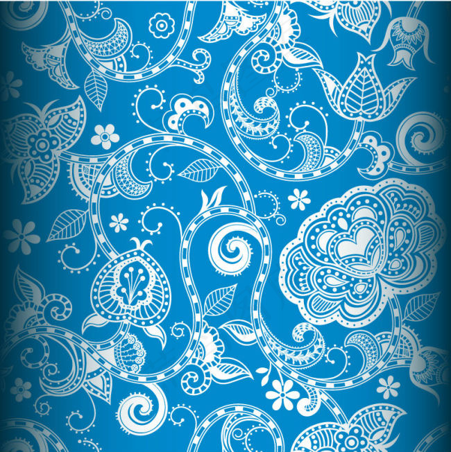 精美蓝底花纹背景矢量素材