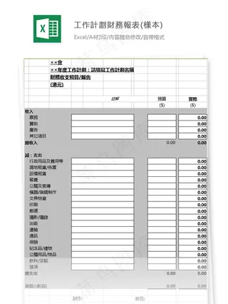 工作計劃財務報表(樣本)