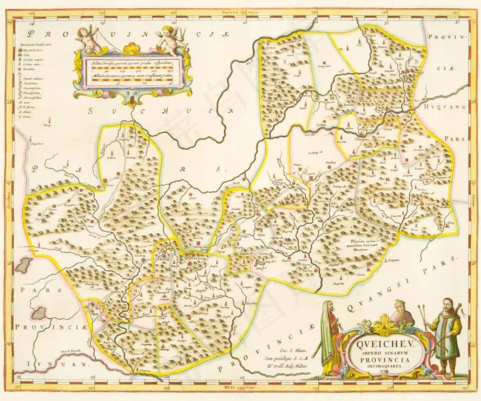 贵州省巡抚清朝顺治年间地图复古欧式...