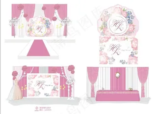 粉色水彩婚礼效果图