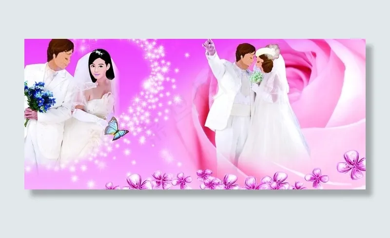 婚纱 粉红背景 花边 婚纱背景 玫...(2835X1417(DPI:72))psd模版下载