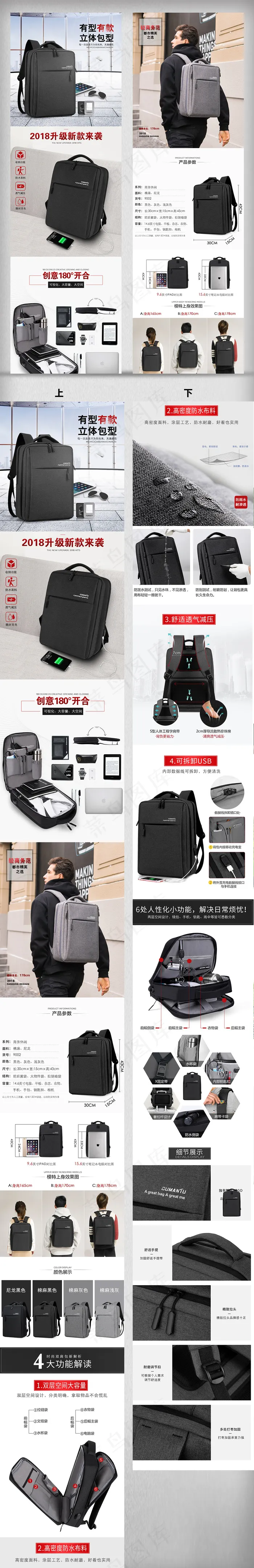 商务清新风格箱包类目双肩包详情(790X13891(DPI:72))psd模版下载