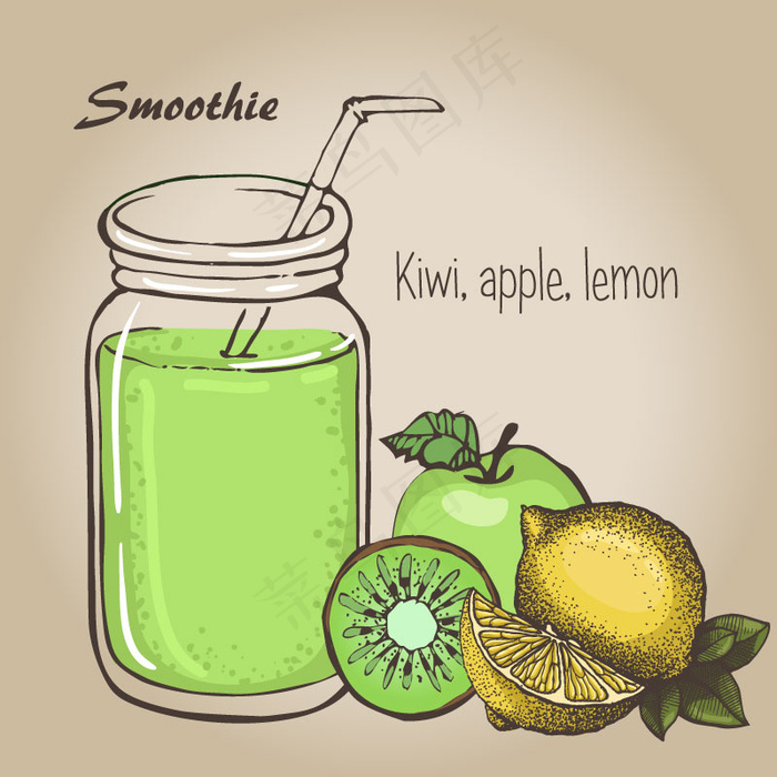 新鲜水果与冰沙矢量素材