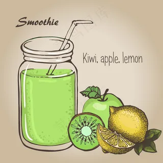 新鲜水果与冰沙矢量素材