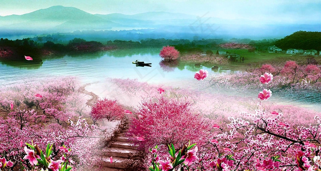 桃花飞舞