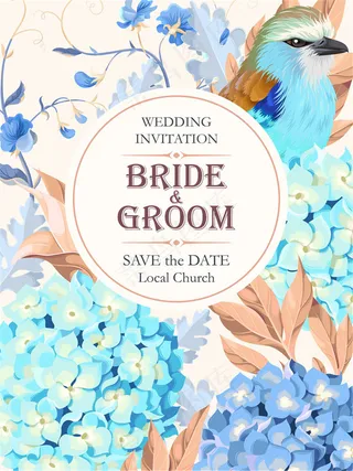 蓝色花朵叶子请贴