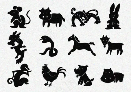 简画十二生肖黑色剪影