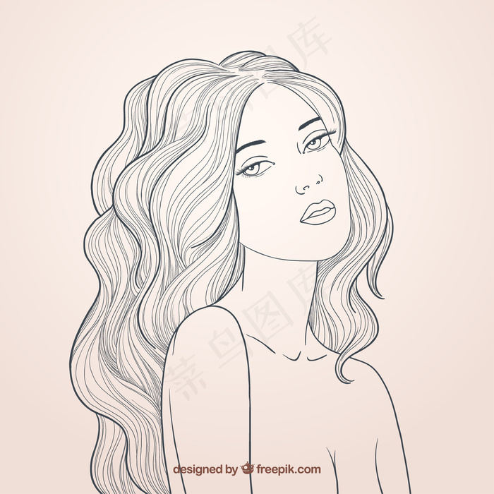 美丽的女人有着波浪般的头发ai矢量模版下载