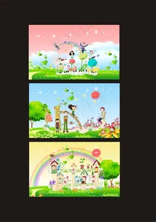 卡通校园矢量风景图