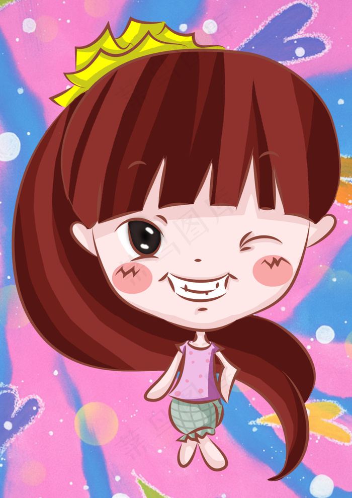 棕色头发Q版女孩psd模版下载