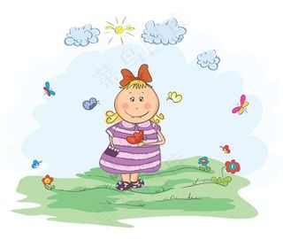 小女孩矢量动画背景