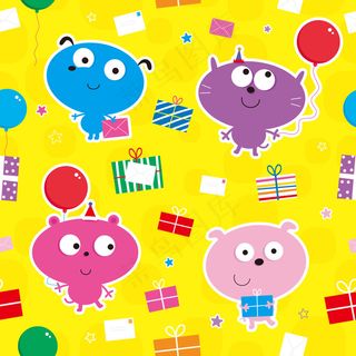 可爱唯美无缝手绘卡通小动物海报背景