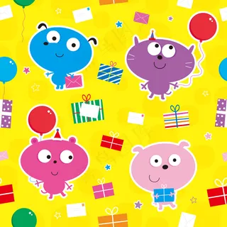 可爱唯美无缝手绘卡通小动物海报背景