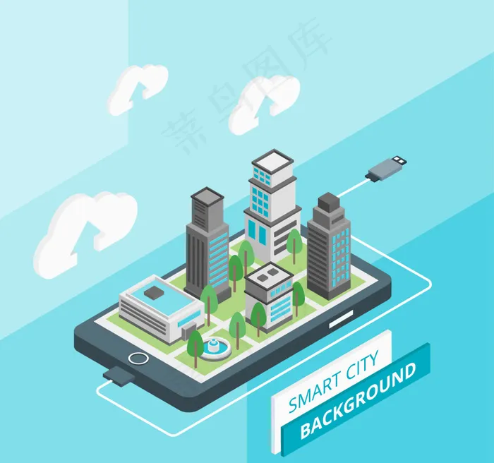 等距技术城市背景ai矢量模版下载