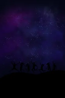 晚上星空下跳跃的人