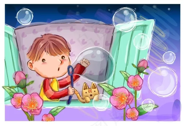 吹泡泡的孩子eps,ai矢量模版下载