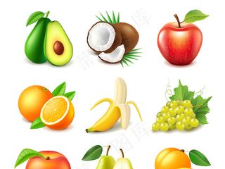 立体香蕉红苹果水果矢量素材