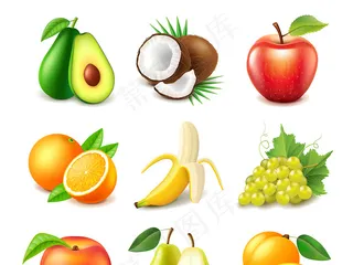 立体香蕉红苹果水果矢量素材