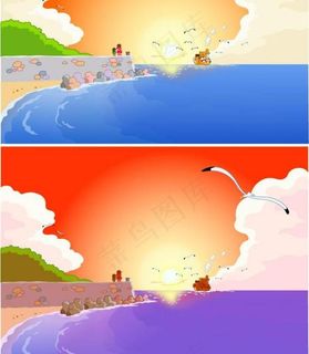 ai矢量海滩美景图片