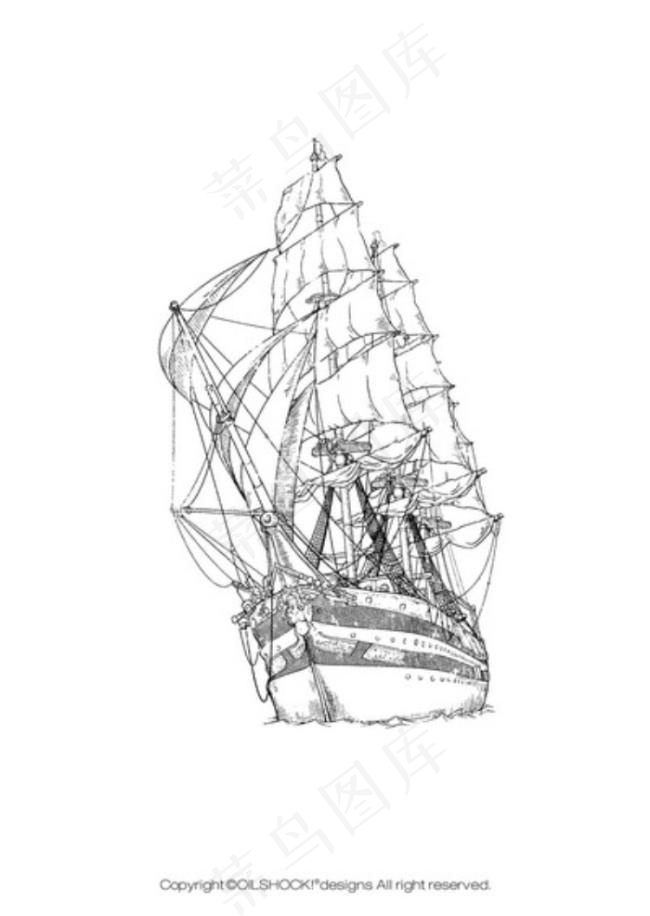 矢量轮船线稿素材