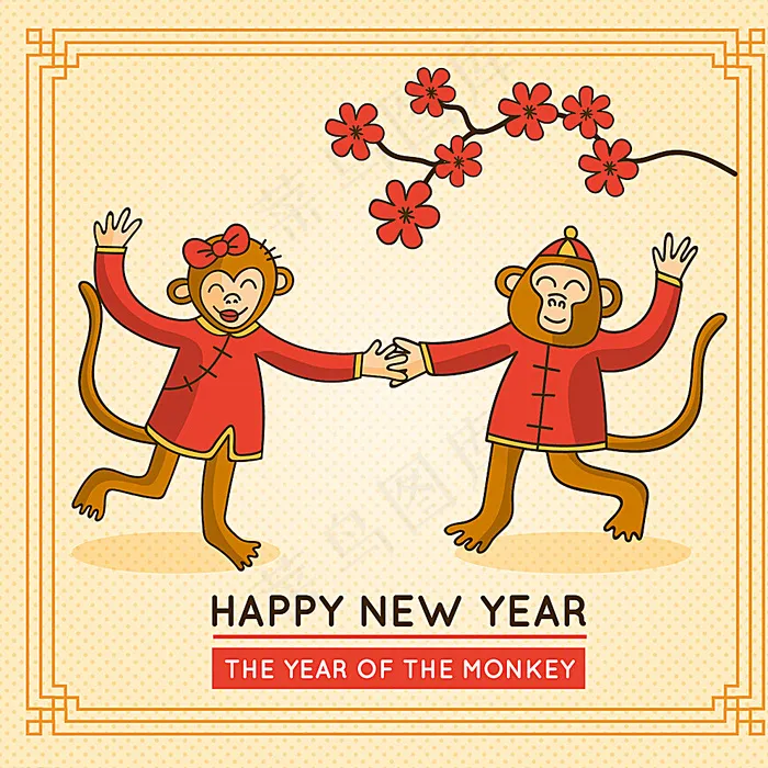 春节跳舞的猴子矢量素材图片ai矢量模版下载