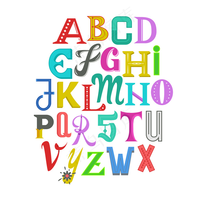彩色字母艺术字矢量图