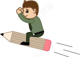 人飞行铅笔创意办公的特征向量