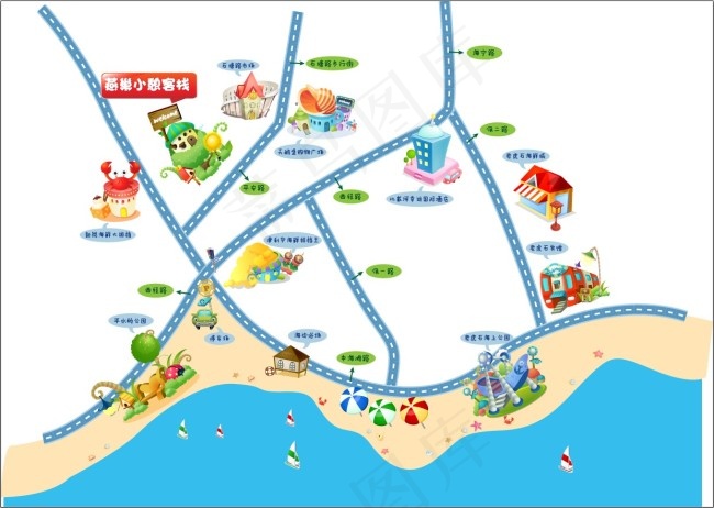 卡通路线地图ai矢量模版下载