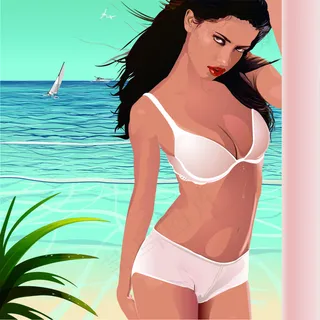 美女海边风情