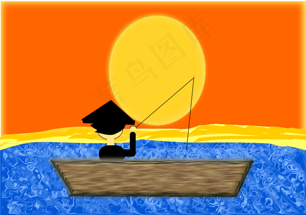 夕阳下的中国人在船上