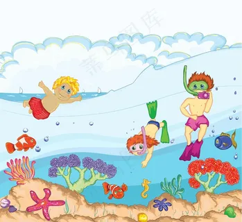 孩子们游泳矢量插画 孩子们游泳矢量插画