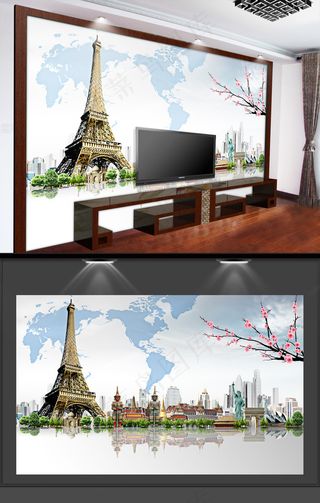 国外名胜建筑电视背景墙