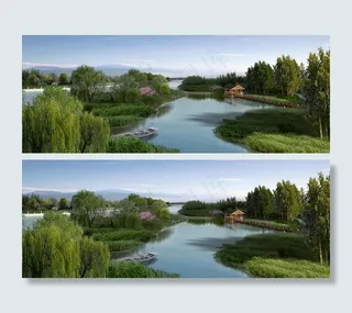 城市郊区池塘公园美景图片