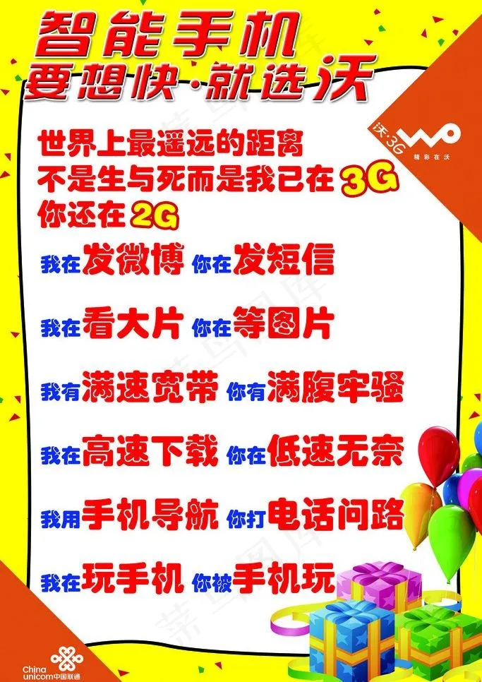 联通沃智能手机彩页图片psd模版下载