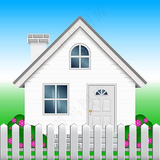 白色卡通房子和栅栏