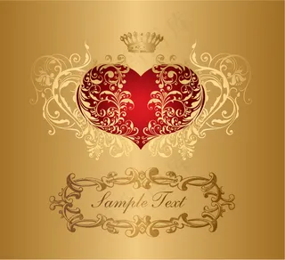 矢量高贵心形金色背景素材