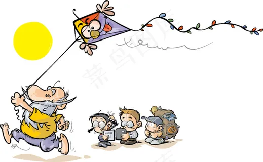 放风筝的卡通老人