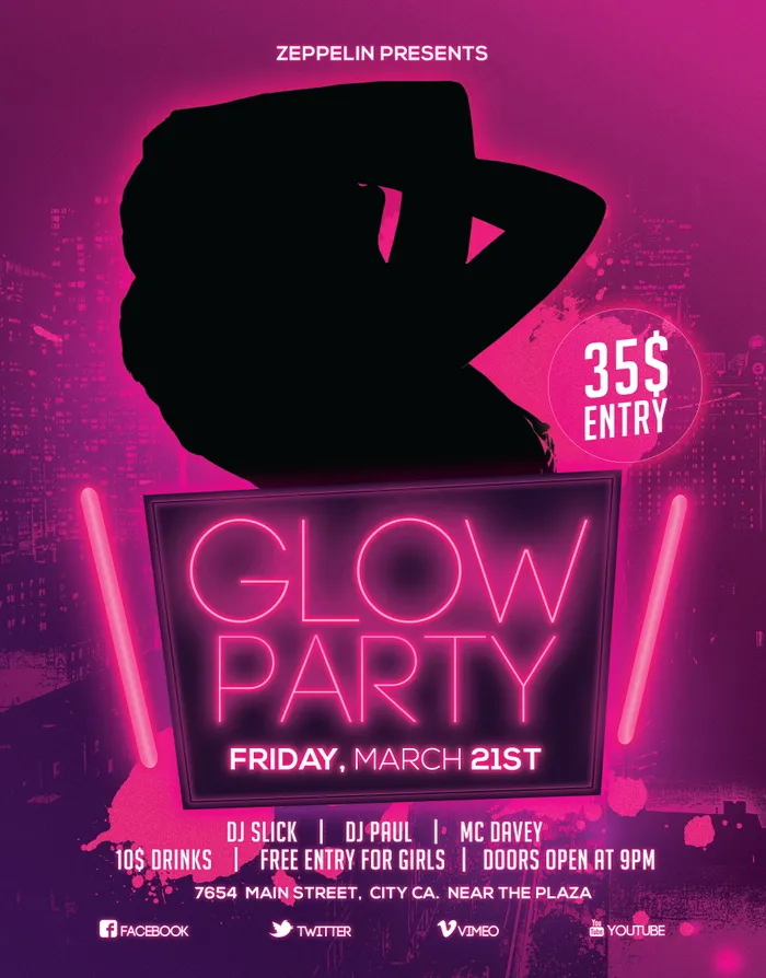 Glow Party国外创意海报素材(2700X3450(DPI:300))psd模版下载