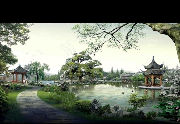 古建园林效果图图片(3200X2400(DPI:72))psd模版下载