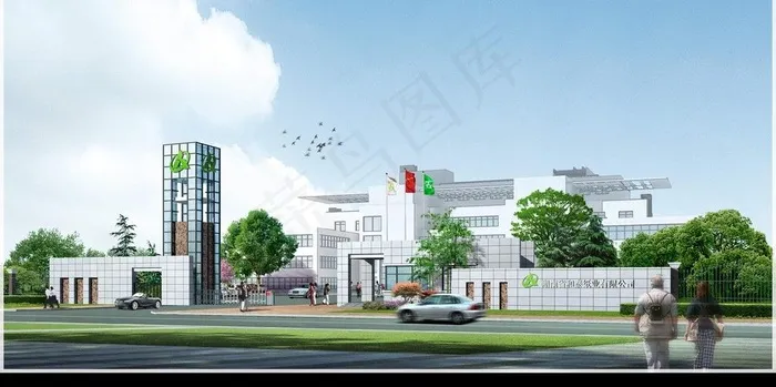 小区入口效果图图片(3500X1612(DPI:72))psd模版下载