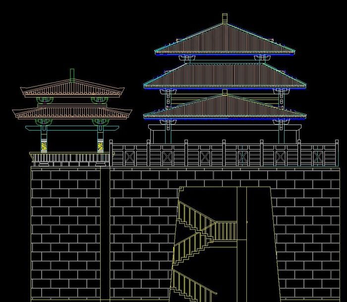 古城门建筑施工图 城门侧立面